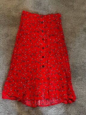 GAP Red Button-Front Floral Midi Skirt